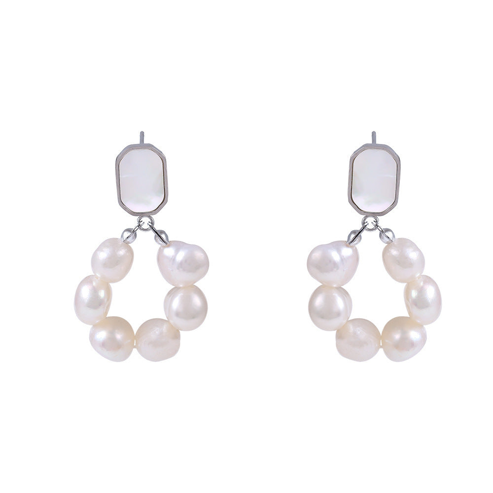 Freshwater Pearl Earrings Women's Light Luxury , Sweet Temperament, Shell Stud Earrings, Earrings