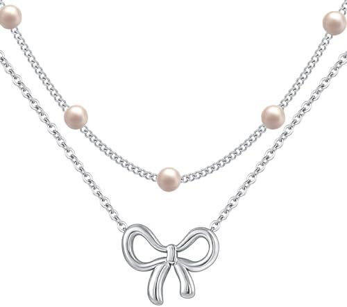 Women's Minimalist And Versatile Pearl Bow Necklace Fashion Jewelry