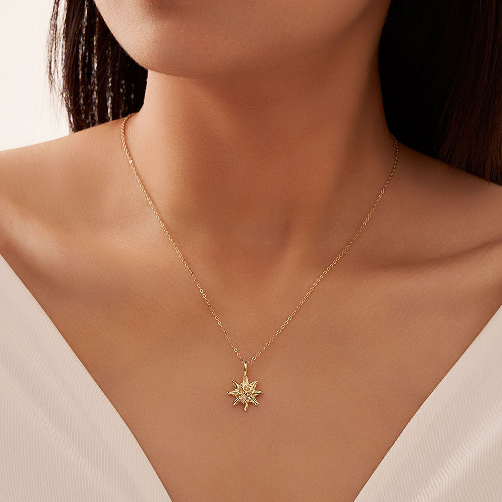 Sterling Silver Hammered Star Pendant Necklace 14K Gold Plated Chain