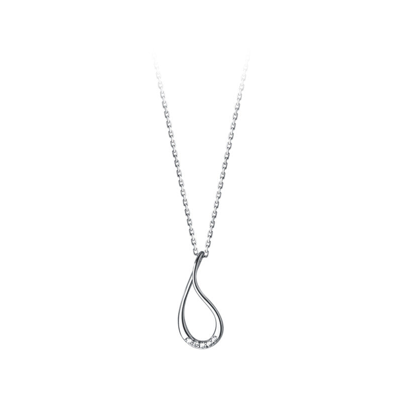 Silver Hollow Drop-Shaped Diamond-Studded Necklace