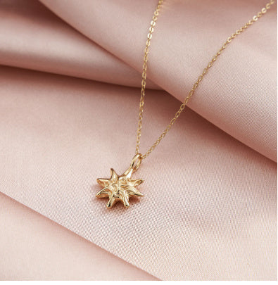 Sterling Silver Hammered Star Pendant Necklace 14K Gold Plated Chain